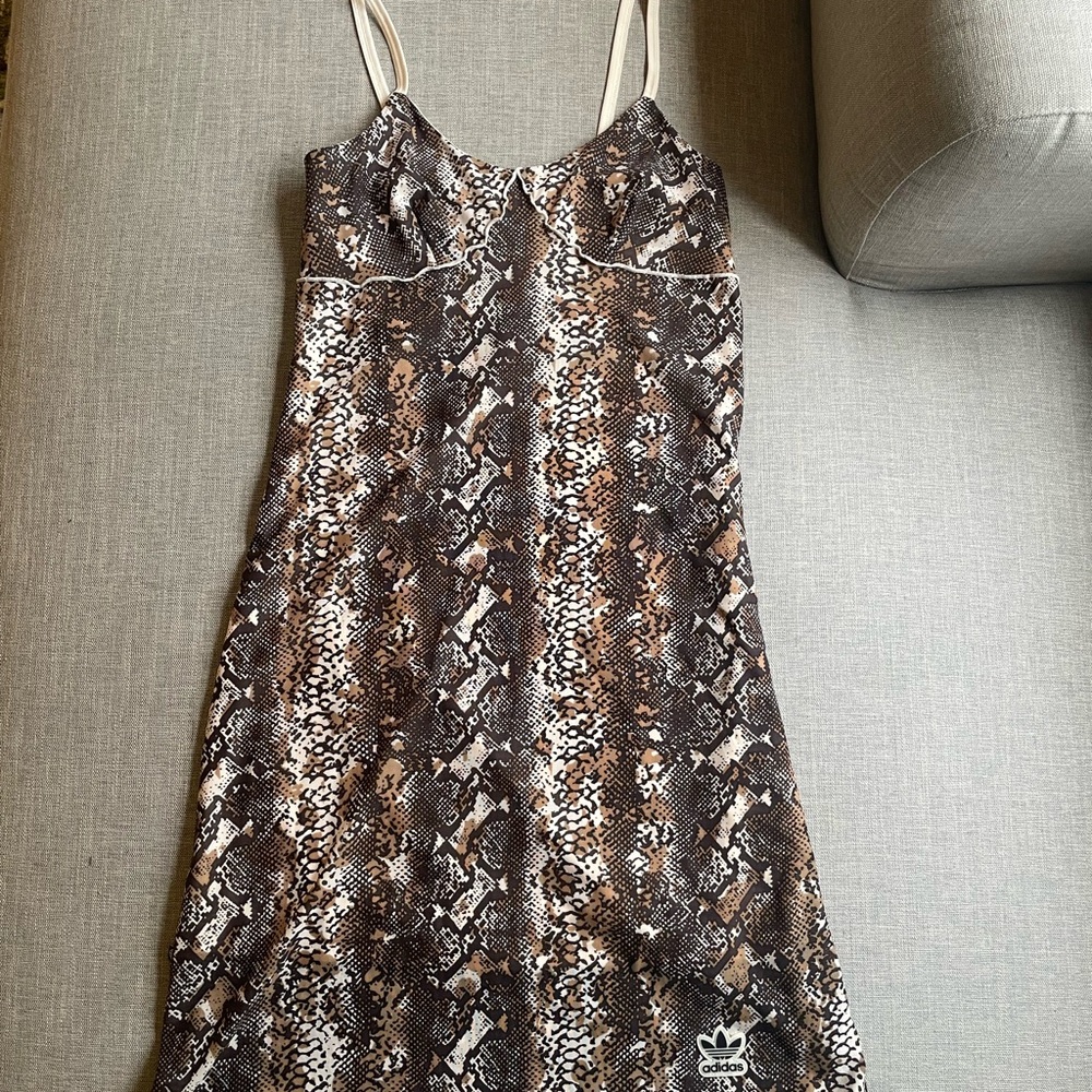 adidas Brown Snake-Print Mini Slip Dress Small